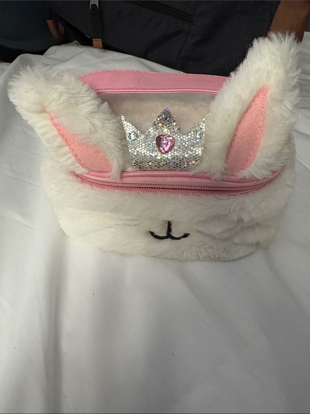 Plush Bunny Crown Kids Cosmetic Bag - White & Pink